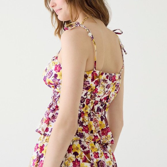 J CREW Sleeveless Ruffle Tie-shoulder Tank Top Floral Medium 8-10 #BI416 NEW - Picture 2 of 7